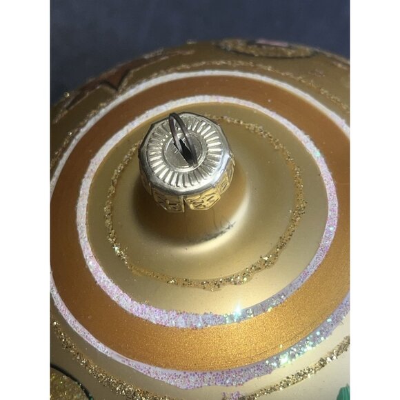 Vintage Large Christmas Ornament Nativity Scene Hand Painted Glass Glitter 5" - Picture 9 of 10